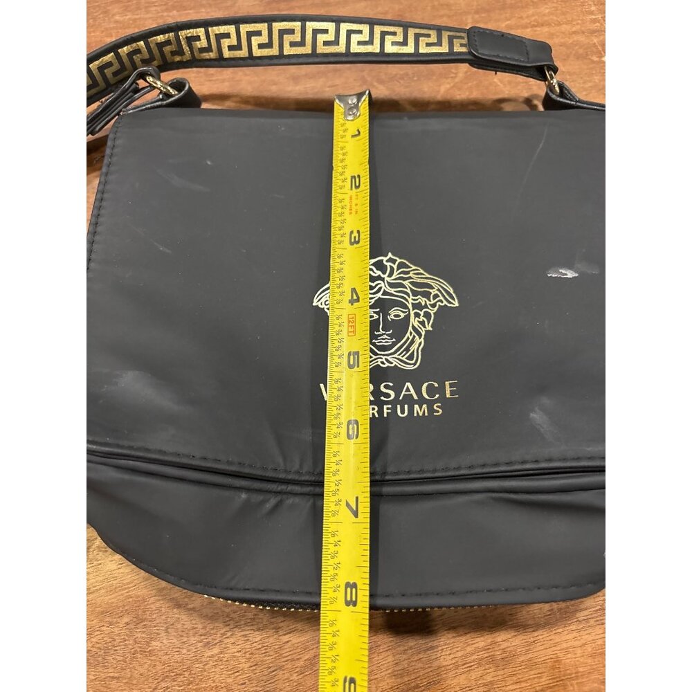 Versace Parfums Black Nylon Crossbody Bag With Gold Medusa Logo Greek Key Strap - Picture 14 of 15